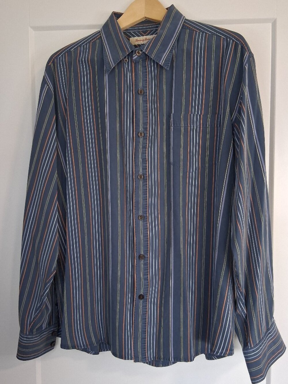 Tommy Bahama Silk Shirt Mens XL Blue Striped Long Sleeve Button Up Lightweight